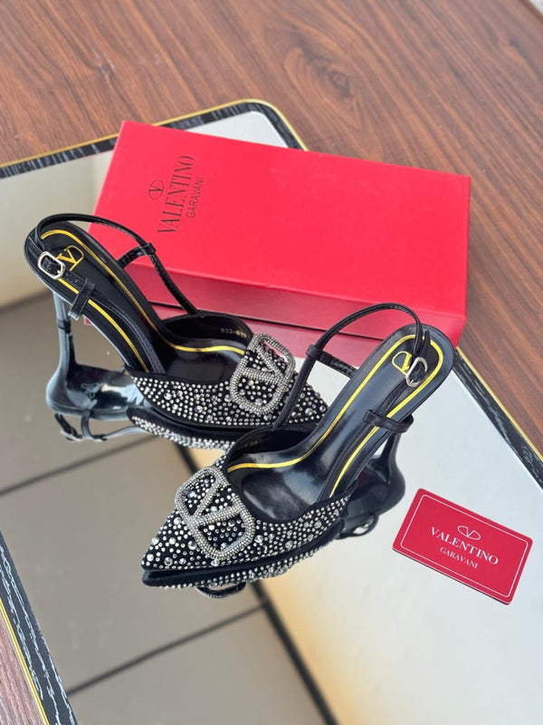 Valentino V Logo Crystals Slingbacks Pumps
