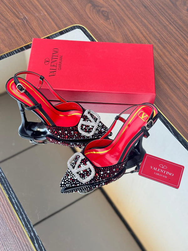 Valentino V Logo Crystals BLACK RED