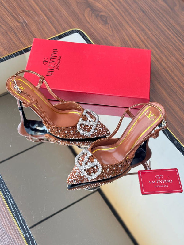 Valentino V Logo Crystals Brown
