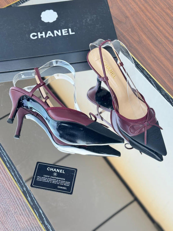 CHANEL Women Sling Brown & Black  Pumps Chunky Heels