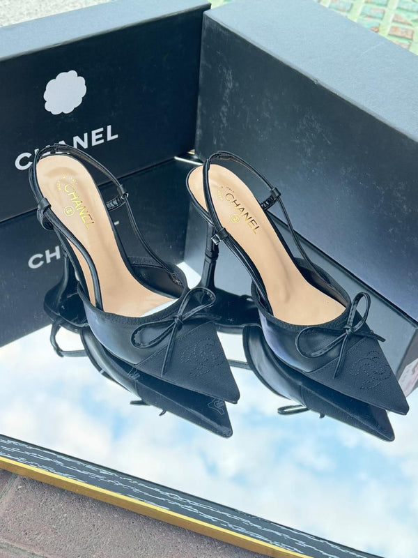 CHANEL Women Sling Back Pumps Chunky Heels